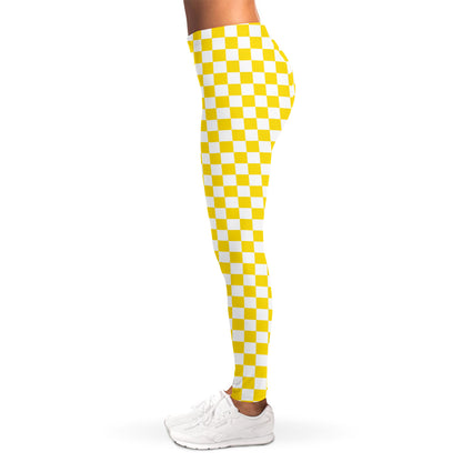 Yellow And White Checkered Pattern Print Women's Leggings