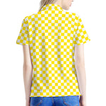 Yellow And White Checkered Pattern Print Women's Polo Shirt