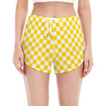 Yellow And White Checkered Pattern Print Women's Split Running Shorts