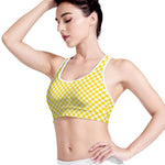 Yellow And White Checkered Pattern Print Women's Sports Bra