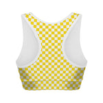 Yellow And White Checkered Pattern Print Women's Sports Bra
