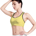 Yellow And White Checkered Pattern Print Women's Sports Bra