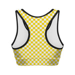 Yellow And White Checkered Pattern Print Women's Sports Bra