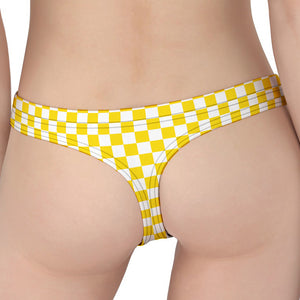 Yellow And White Checkered Pattern Print Women's Thong