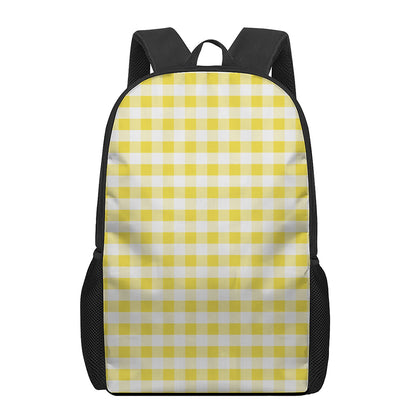 Yellow And White Gingham Pattern Print 17 Inch Backpack