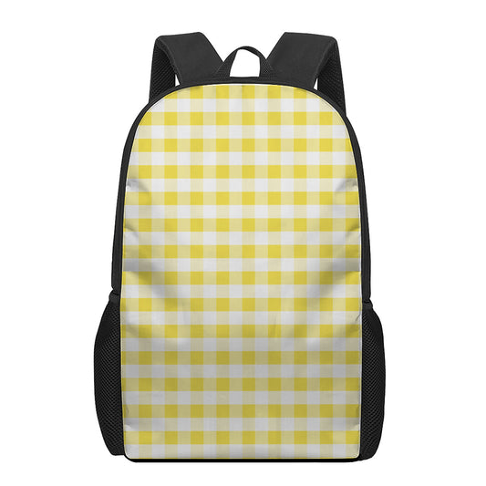 Yellow And White Gingham Pattern Print 17 Inch Backpack
