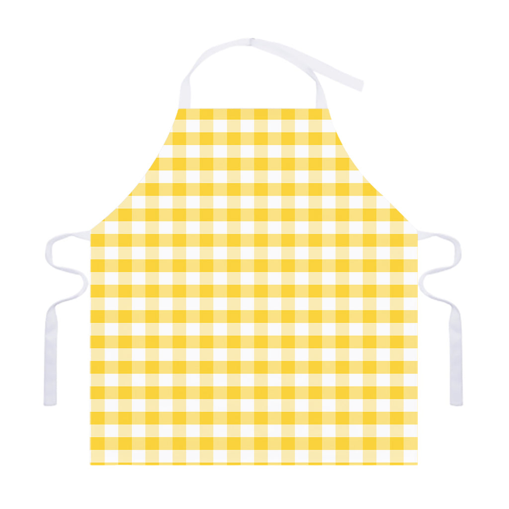 Yellow And White Gingham Pattern Print Adjustable Apron