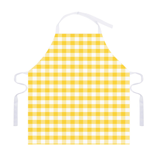 Yellow And White Gingham Pattern Print Adjustable Apron