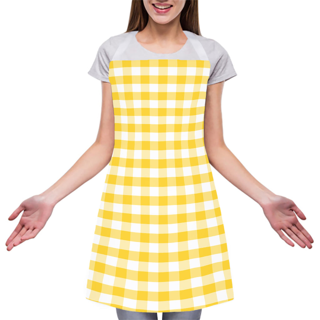 Yellow And White Gingham Pattern Print Adjustable Apron
