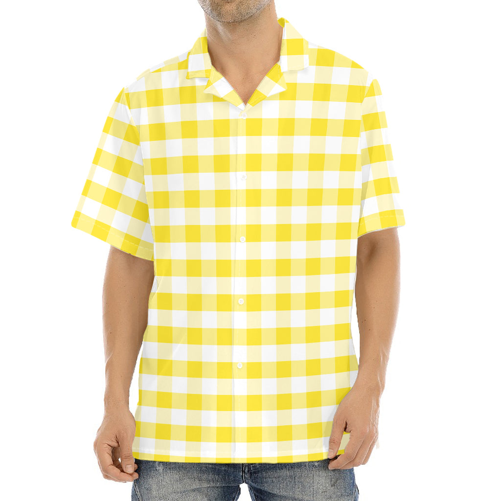 Yellow And White Gingham Pattern Print Aloha Shirt