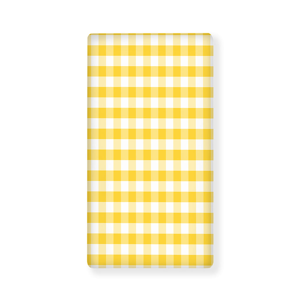 Yellow And White Gingham Pattern Print Baby Crib Sheet