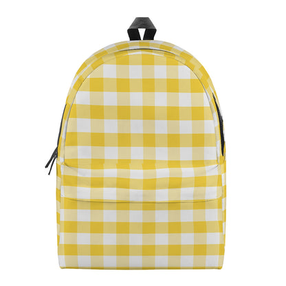 Yellow And White Gingham Pattern Print Backpack