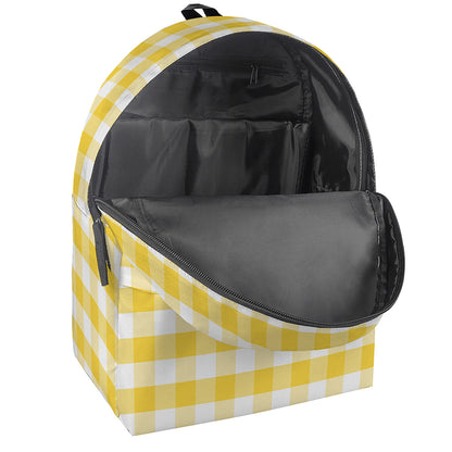 Yellow And White Gingham Pattern Print Backpack