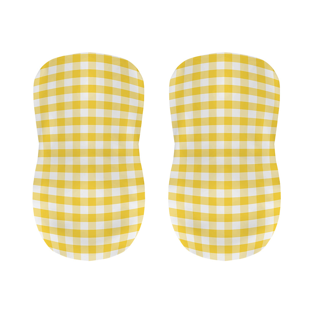 Yellow And White Gingham Pattern Print Bar Stool Covers