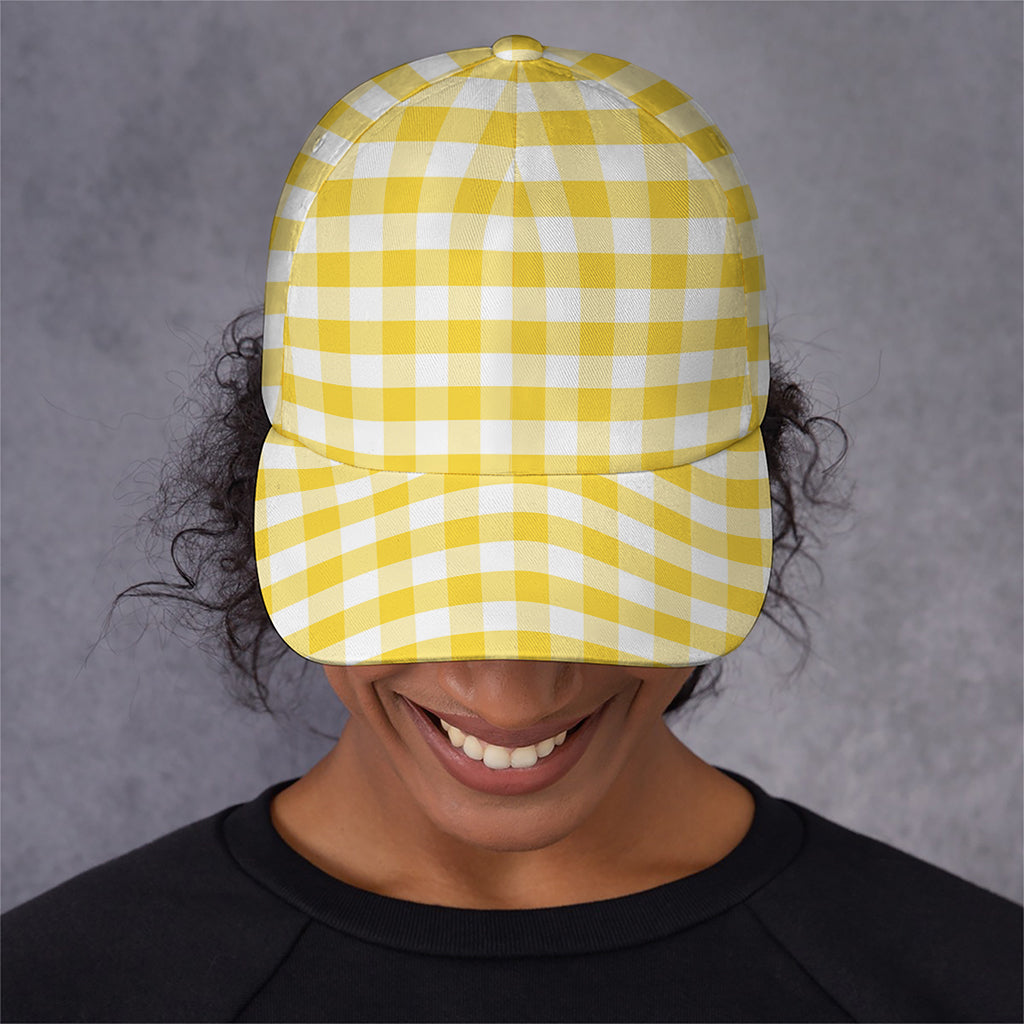 Yellow And White Gingham Pattern Print Baseball Cap