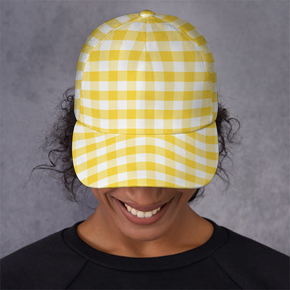 Yellow And White Gingham Pattern Print Baseball Cap