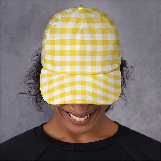 Yellow And White Gingham Pattern Print Baseball Cap