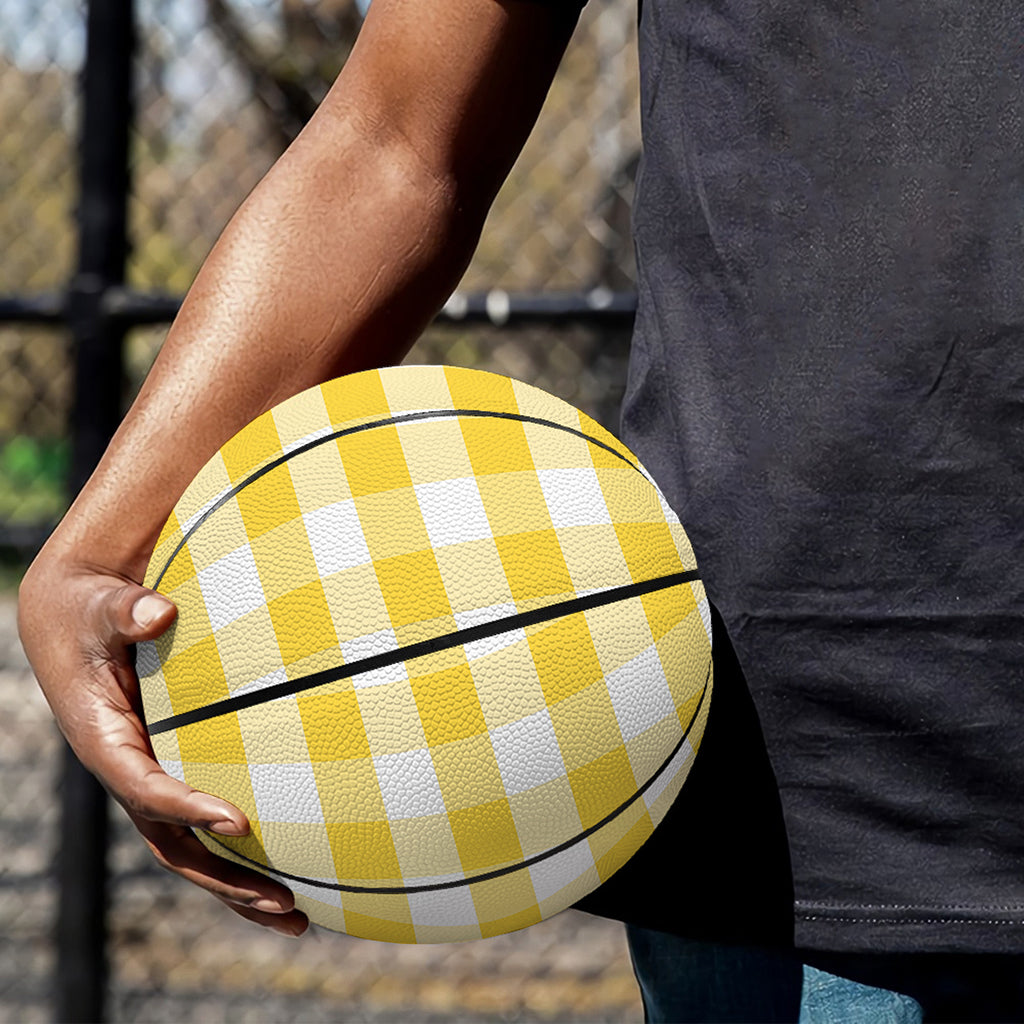 Yellow And White Gingham Pattern Print Basketball