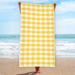 Yellow And White Gingham Pattern Print Beach Towel