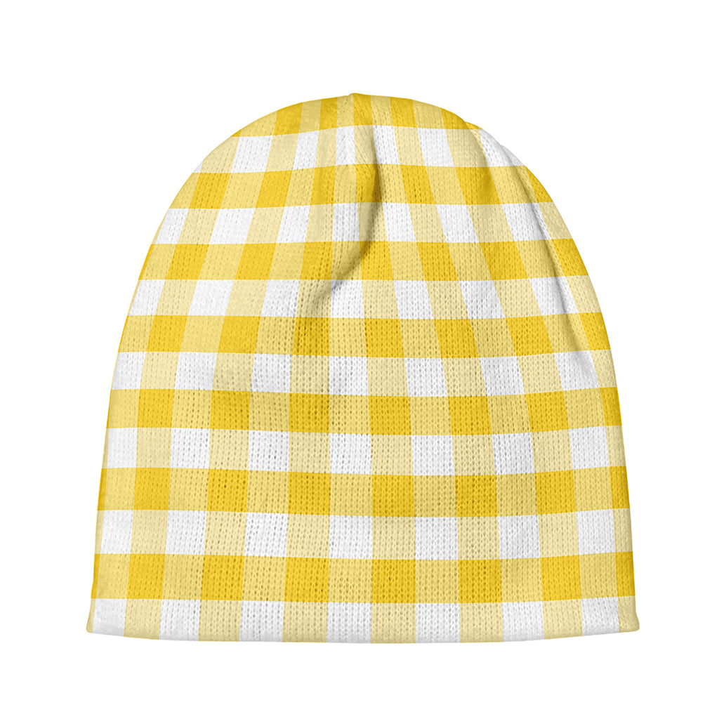 Yellow And White Gingham Pattern Print Beanie
