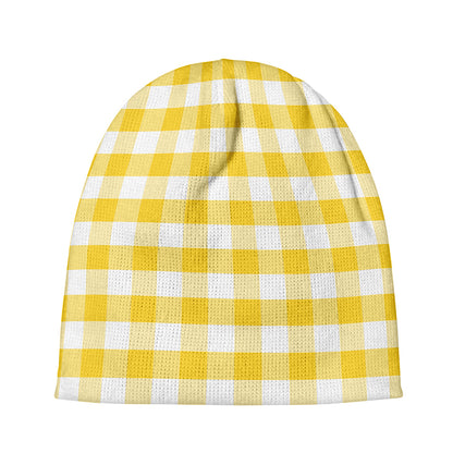 Yellow And White Gingham Pattern Print Beanie