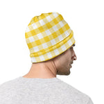 Yellow And White Gingham Pattern Print Beanie
