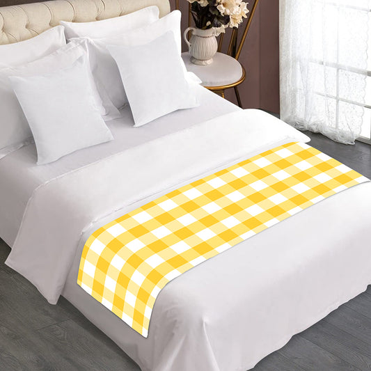 Yellow And White Gingham Pattern Print Bed Runner