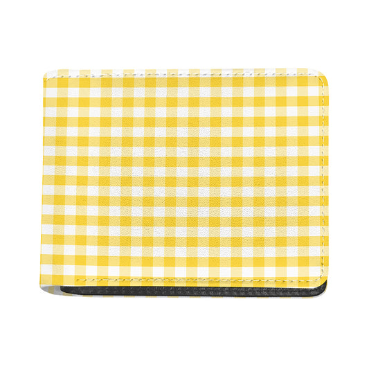 Yellow And White Gingham Pattern Print Bifold Wallet