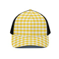 Yellow And White Gingham Pattern Print Black Mesh Trucker Hat