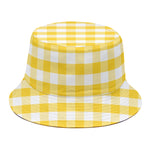 Yellow And White Gingham Pattern Print Bucket Hat