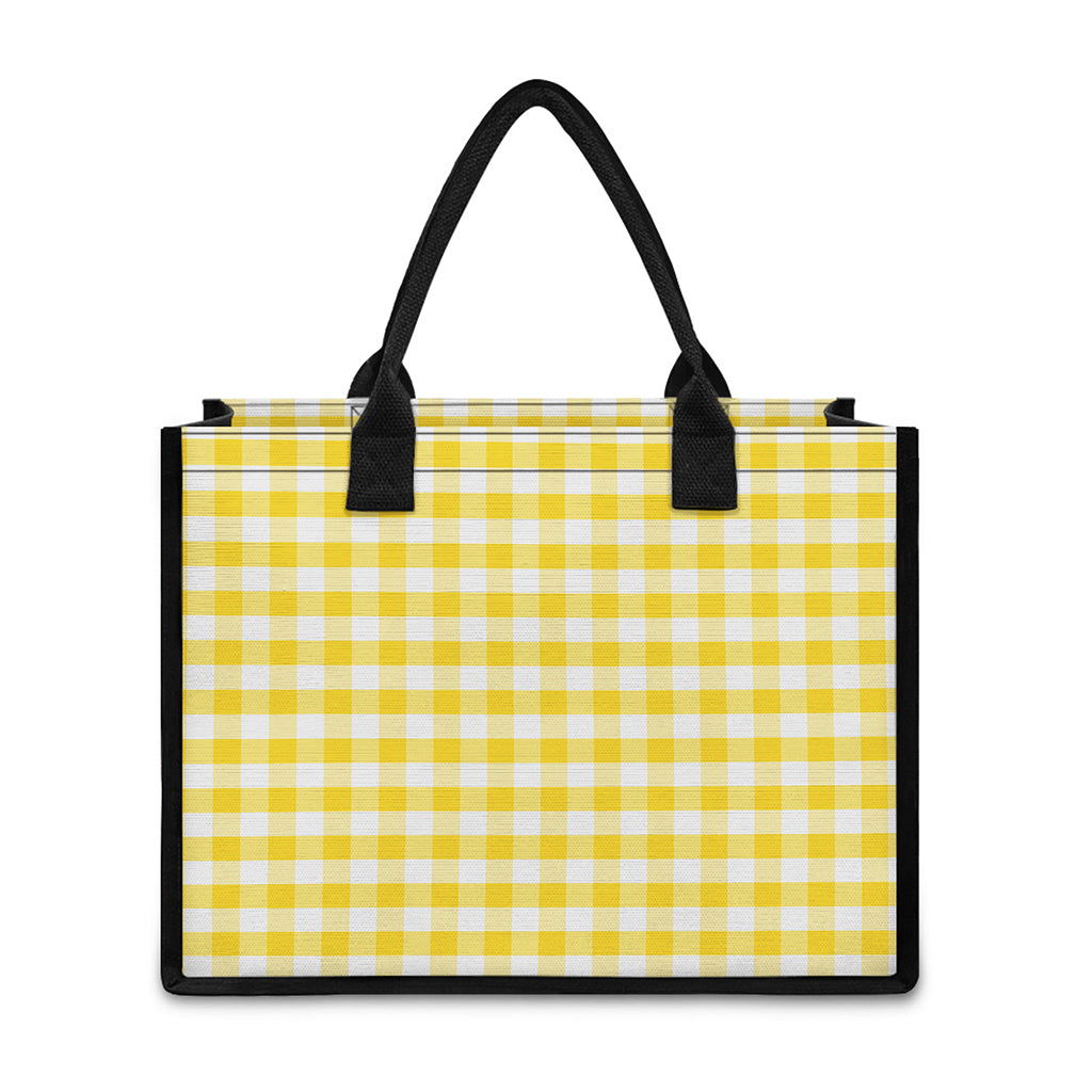 Yellow And White Gingham Pattern Print Canvas Tote Bag