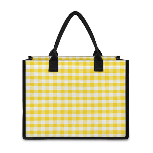 Yellow And White Gingham Pattern Print Canvas Tote Bag