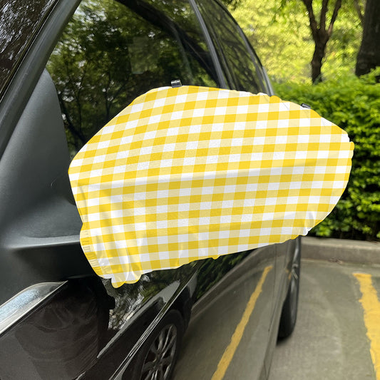 Yellow And White Gingham Pattern Print Car Side Mirror Covers
