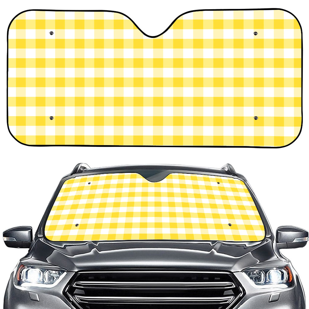 Yellow And White Gingham Pattern Print Car Windshield Sun Shade