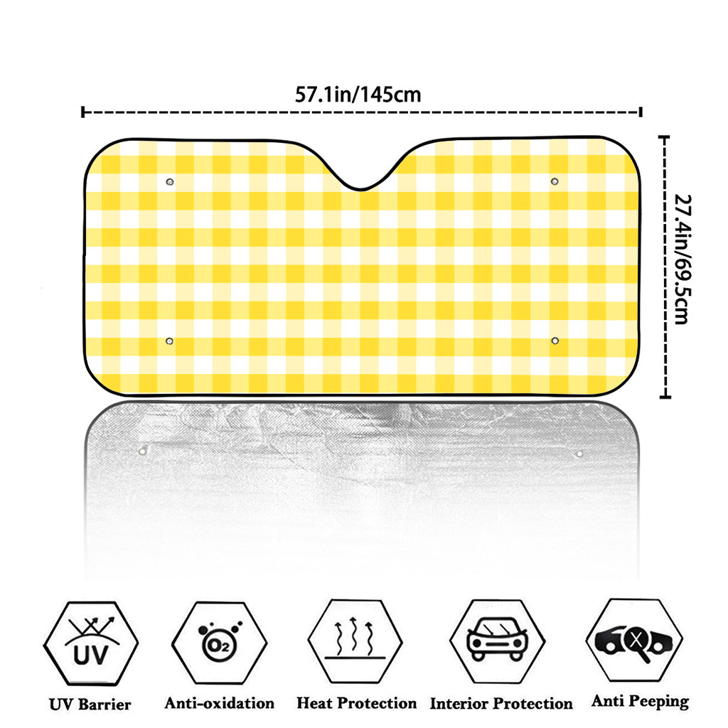 Yellow And White Gingham Pattern Print Car Windshield Sun Shade