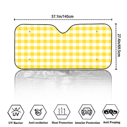 Yellow And White Gingham Pattern Print Car Windshield Sun Shade