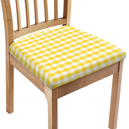 Yellow And White Gingham Pattern Print Chair Cushion Cover