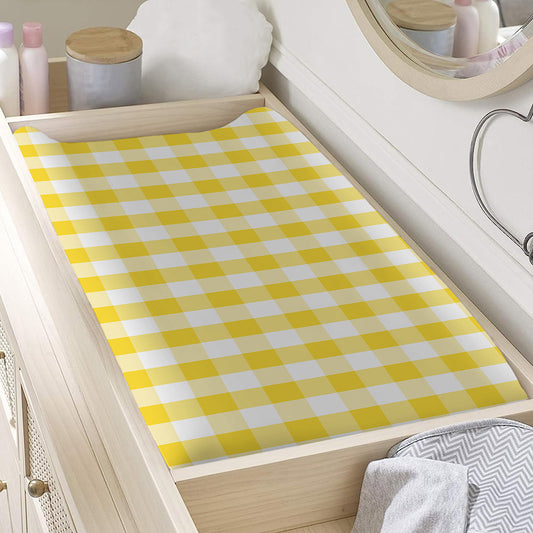 Yellow And White Gingham Pattern Print Changing Pad Cover