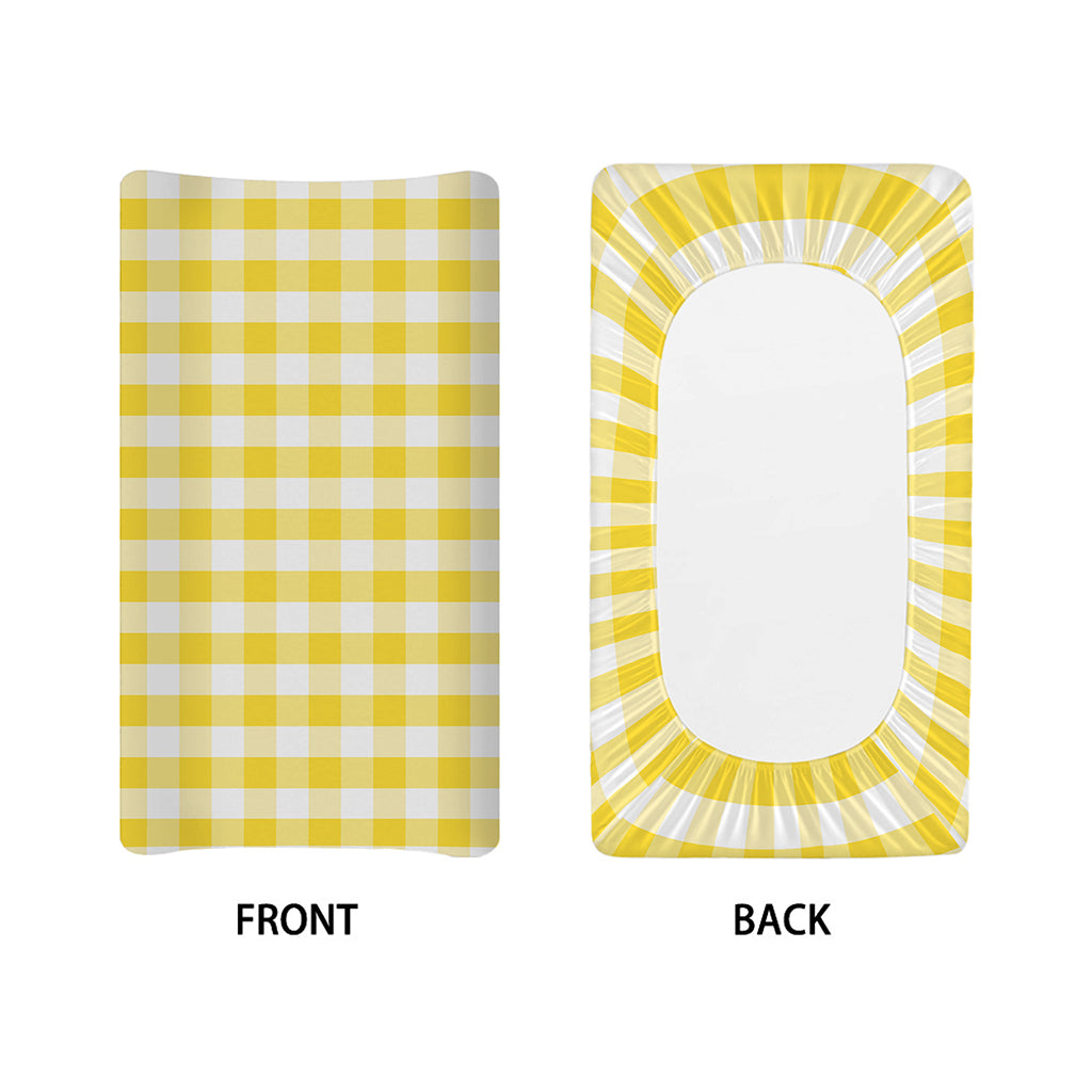 Yellow And White Gingham Pattern Print Changing Pad Cover