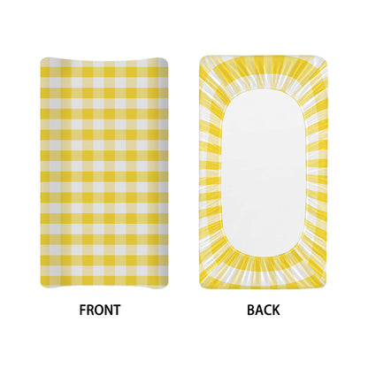 Yellow And White Gingham Pattern Print Changing Pad Cover