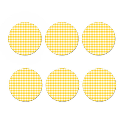 Yellow And White Gingham Pattern Print Coaster Set