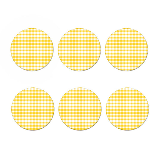 Yellow And White Gingham Pattern Print Coaster Set