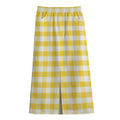 Yellow And White Gingham Pattern Print Cotton Front Slit Maxi Skirt