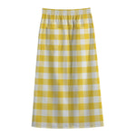 Yellow And White Gingham Pattern Print Cotton Front Slit Maxi Skirt