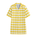Yellow And White Gingham Pattern Print Cotton Hawaiian Shirt