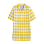 Yellow And White Gingham Pattern Print Cotton Hawaiian Shirt