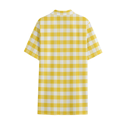 Yellow And White Gingham Pattern Print Cotton Hawaiian Shirt