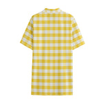 Yellow And White Gingham Pattern Print Cotton Hawaiian Shirt