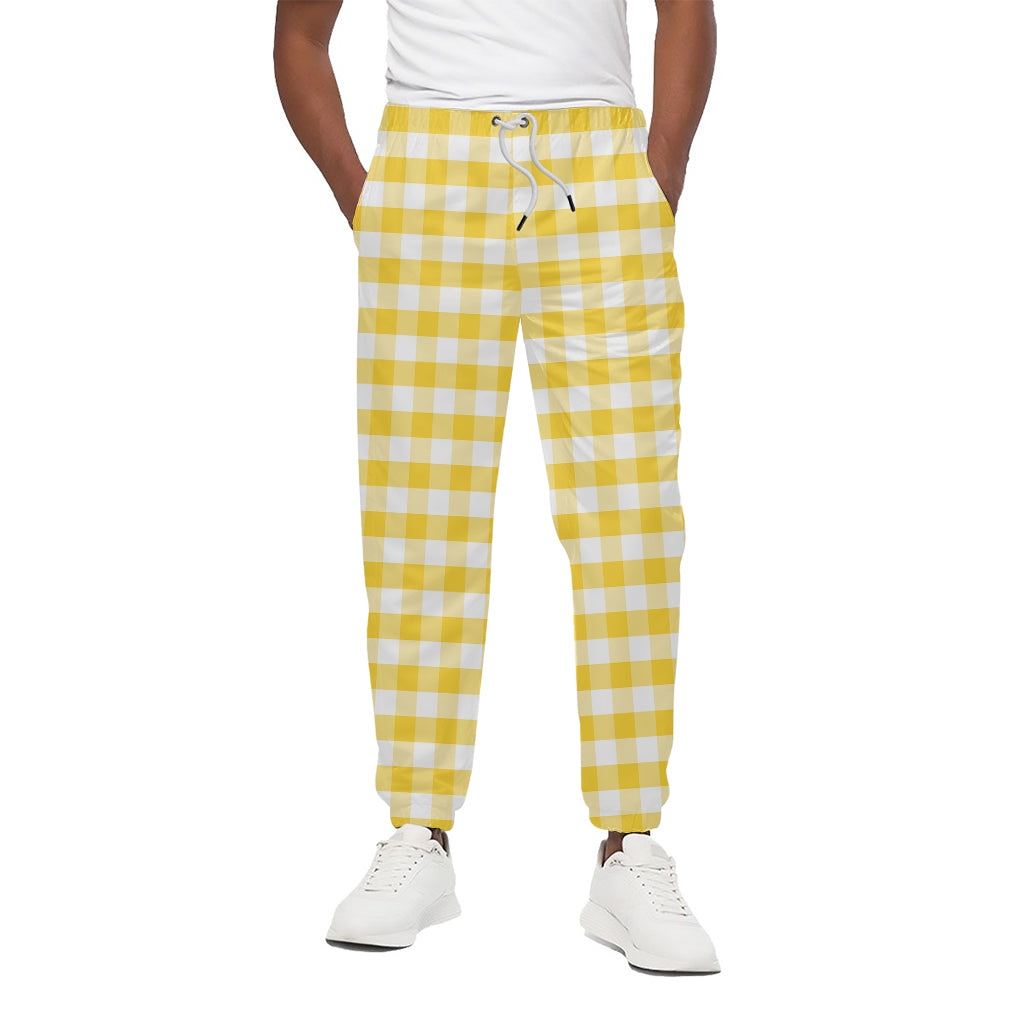 Yellow And White Gingham Pattern Print Cotton Pants