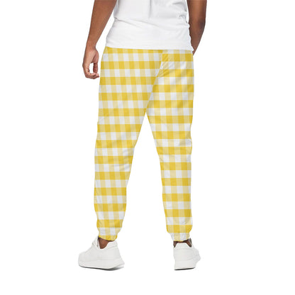 Yellow And White Gingham Pattern Print Cotton Pants